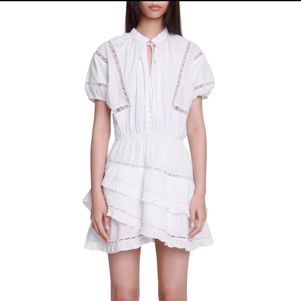 Maje White Lace Trim Dress | Rovence Guipure Trim Dress